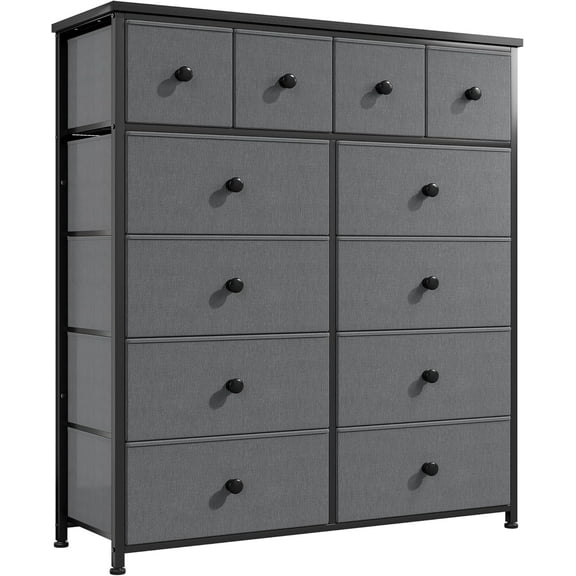 Dresser for Bedroom with 12 Drawers Tall Dressers for Bedroom Fabric Dressers & Chest of Drawers with Sturdy Metal Frame, Wood Top, for Woman, Closet, 40.6" W x 11.8" D x 44.5" H (Grey)