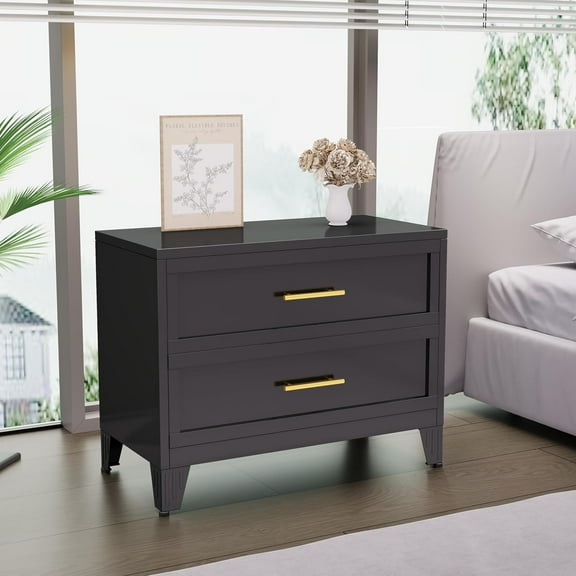 Dresser for Bedroom 2 Drawers, Metal Dresser Chest of Drawers, can be Used as Nightstand, Side Table, Under Desk Steel File Cabinet for Home Office Storage Small Size Files (Black)