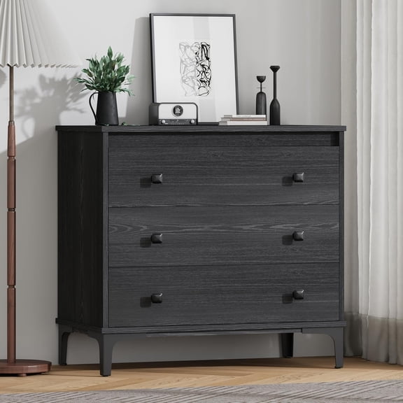 Dresser for Bedroom 3 Drawer Wood Dresser 31.4" Wide, Chest of Drawers for Bedroom, Living Room, Hallway, Entryway, Modern TV Stand Drawer Organizer, Black