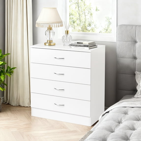 SYNGAR 4-Drawer Dresser Cabinet, Modern Wooden File Cabinet, Storage Chest for Kids Room, Storage Cabinet for Bedroom, Simple Home Furniture of Drawers for Storing Clothes, Cosmetics, White, D6866