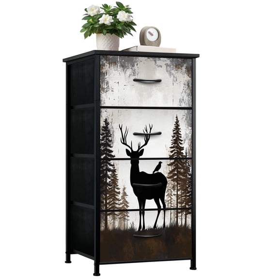 Dresser for Bedroom with 4 Storage Drawers Bear Elk Moose Animal Rustic Farmhouse Lodge Deer Bird Tall Dressers Chest of Drawers Steel Framed Fabric Closet Organizers for Entryway Cabin Decor