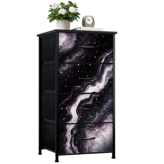 Dresser for Bedroom with 4 Storage Drawers Beautiful marble texture Decorative abstract Dressers Chest of Drawers Steel Framed Fabric Closet Organizers for Bedroom Dorm Playroom