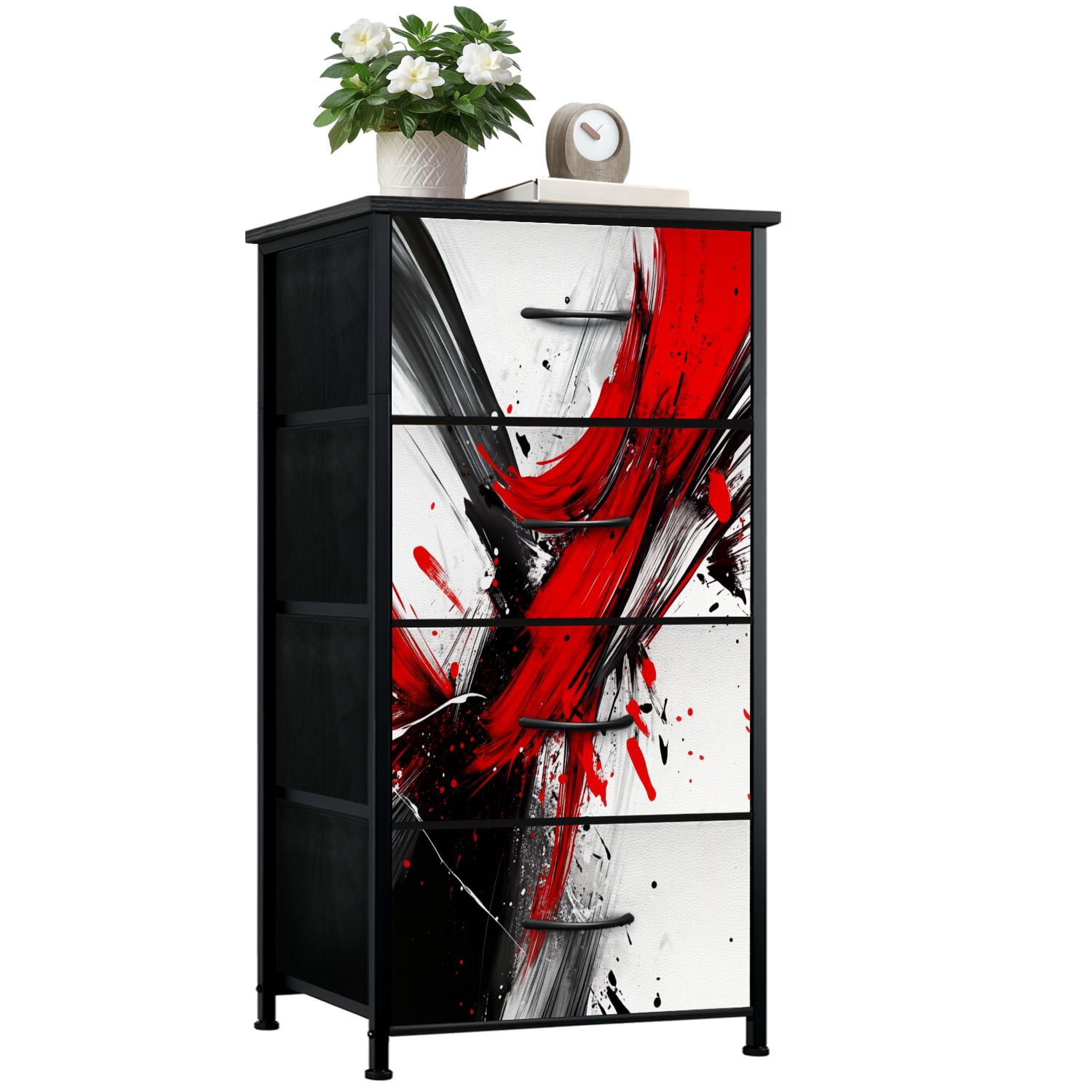 Dresser for Bedroom with 4 Storage Drawers Black White Red Abstract ...