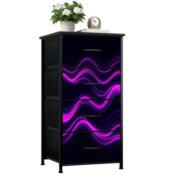 Dresser for Bedroom with 4 Storage Drawers Blurry silk dark purple moody dye texture Wavy irregular bleeding Dressers Chest of Drawers Steel Framed Fabric Closet Organizers for Entryway