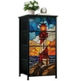 thumbnail image 1 of Dresser for Bedroom with 4 Storage Drawers Coastal Lighthouse Stained Glass Hanging Ornament Chest of Drawers Steel Framed Fabric Closet Organizers for Entryway, 1 of 7