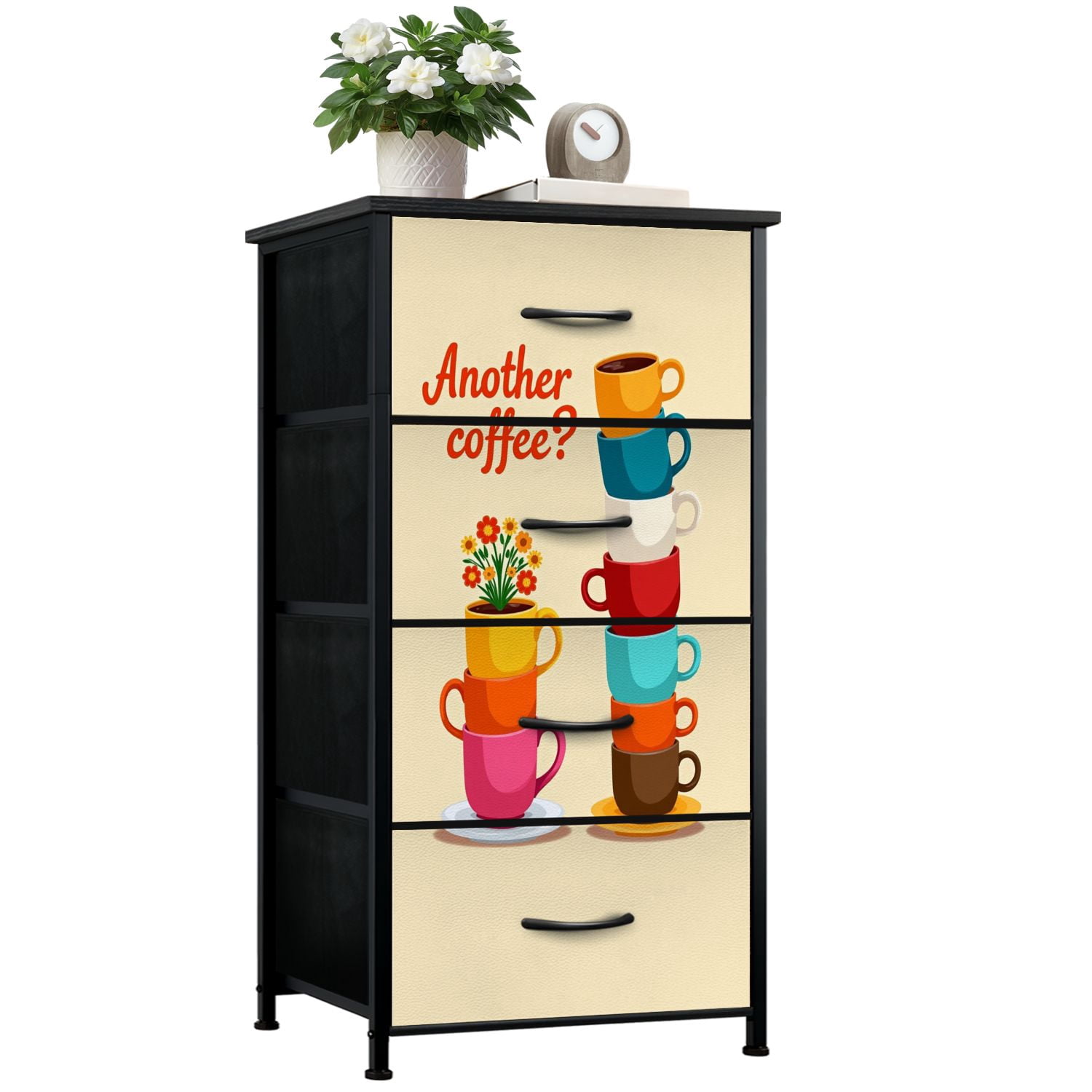 Dresser for Bedroom with 4 Storage Drawers Colorful Coffee Cup Trendy ...