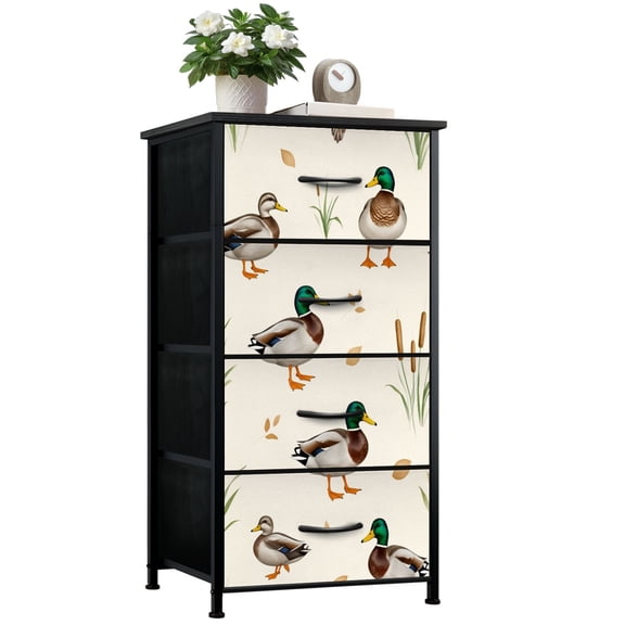 Dresser for Bedroom with 4 Storage Drawers Colorful Mallard Duck Green Heads Natural Elements Dressers Chest of Drawers Steel Framed Fabric Closet Organizers for Dorm Entryway