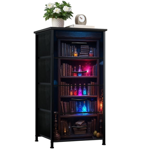 Dresser for Bedroom with 4 Storage Drawers Evocative Witch Corner Candles Elixirs Ancient Books Dressers Chest of Drawers Steel Framed Fabric Closet Organizers for Dorm Entryway