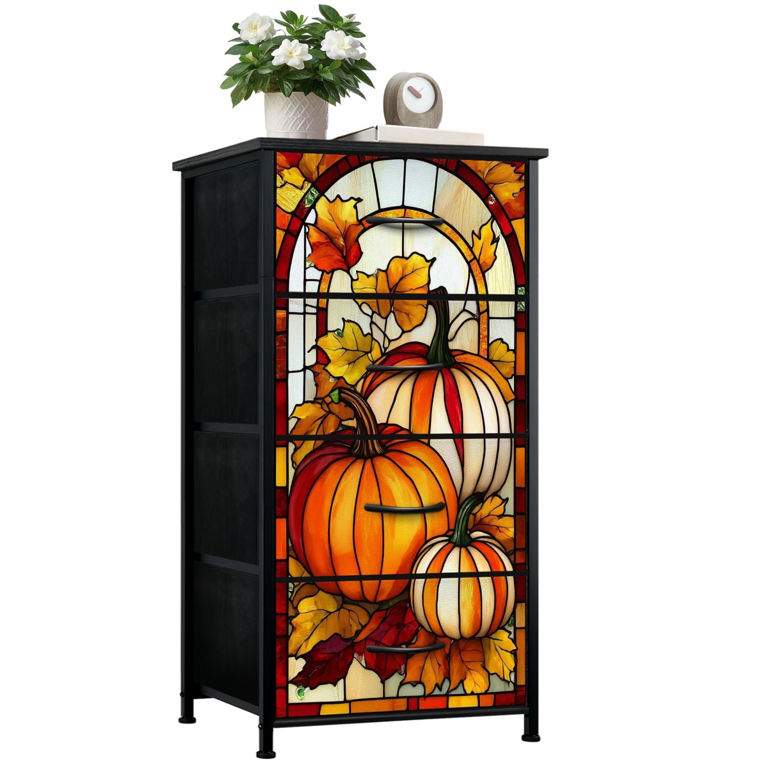 Dresser for Bedroom with 4 Storage Drawers Fall Autumn Stained Glass ...