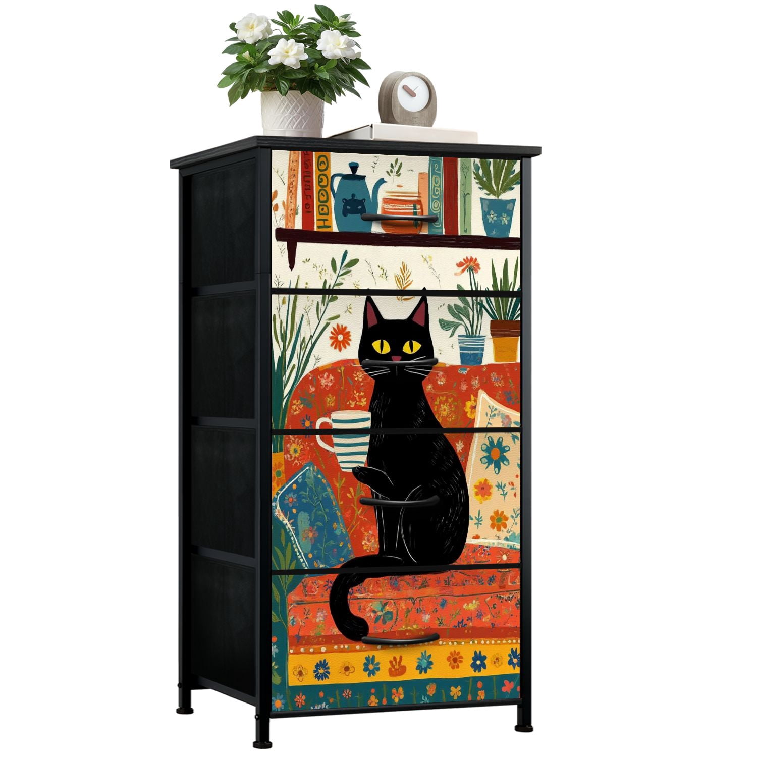 Dresser for Bedroom with 4 Storage Drawers Funny Black Cat Trendy ...