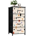 thumbnail image 1 of Dresser for Bedroom with 4 Storage Drawers Mid Century Fifties Modern Retro Luxurious Graphic Dressers Chest of Drawers Steel Framed Fabric Closet Organizers for Dorm Entryway, 1 of 8