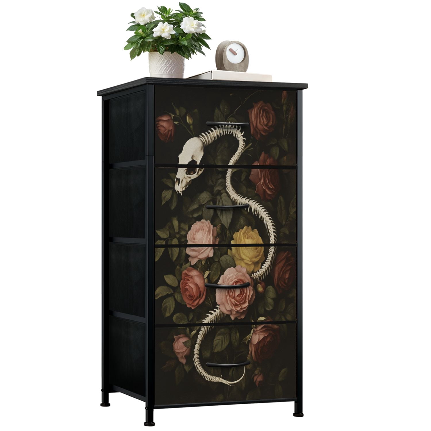 Skeleton Drawers Dresser for Bedroom with 4 Storage Drawers Moody Snake Dark Academia ...