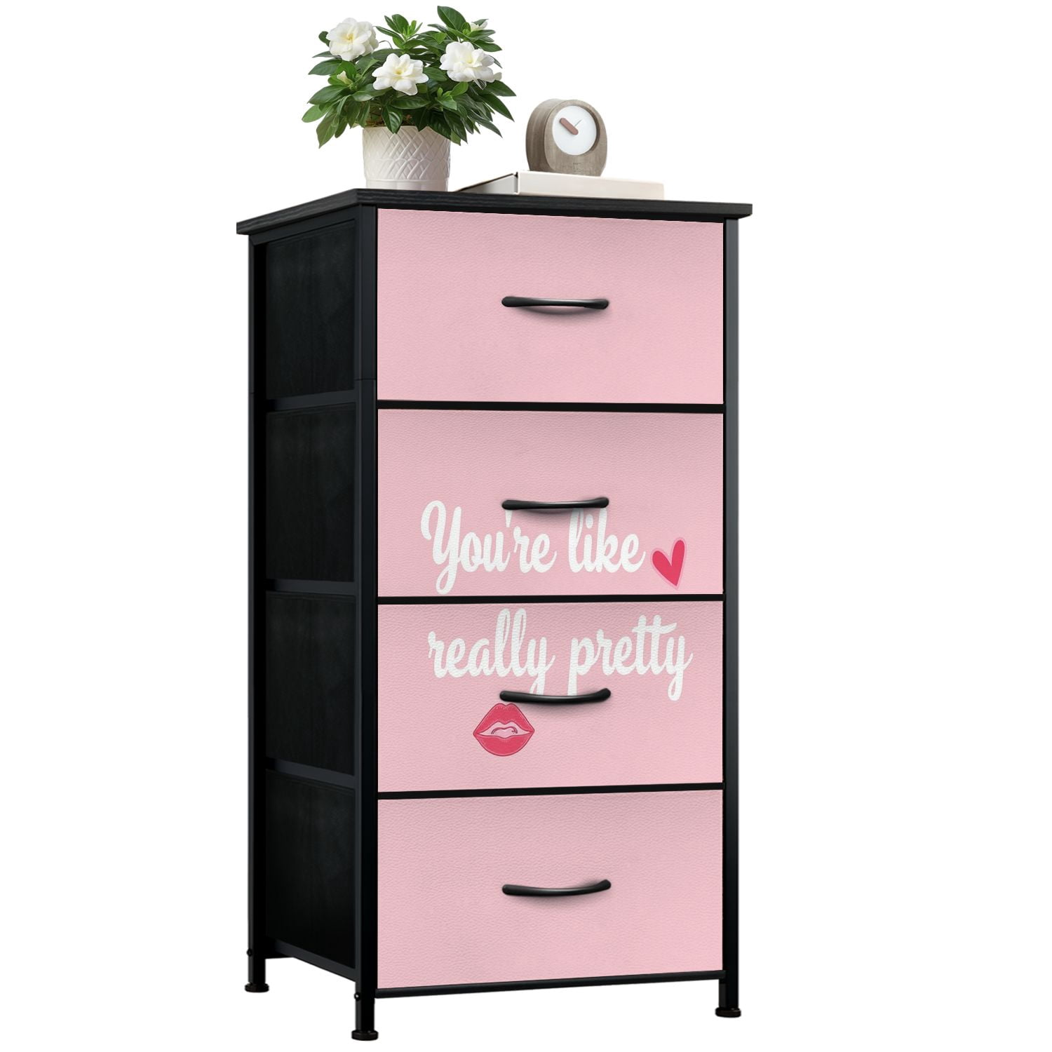 Pink Drawer Stuff Dresser for Bedroom with 4 Storage Drawers Pink Lip Heart You are Like ...