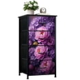 thumbnail image 1 of Dresser for Bedroom with 4 Storage Drawers Pink Peony Flowers Purple Hydrangea Botanical Style Dressers Chest of Drawers Steel Framed Fabric Organizers for Closet Living Room Hallway, 1 of 8