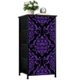 thumbnail image 1 of Dresser for Bedroom with 4 Storage Drawers Purple Floral Damask Black Dressers Chest of Drawers Steel Framed Fabric Organizers for Closet Living Room Hallway Large Capacity, 1 of 8