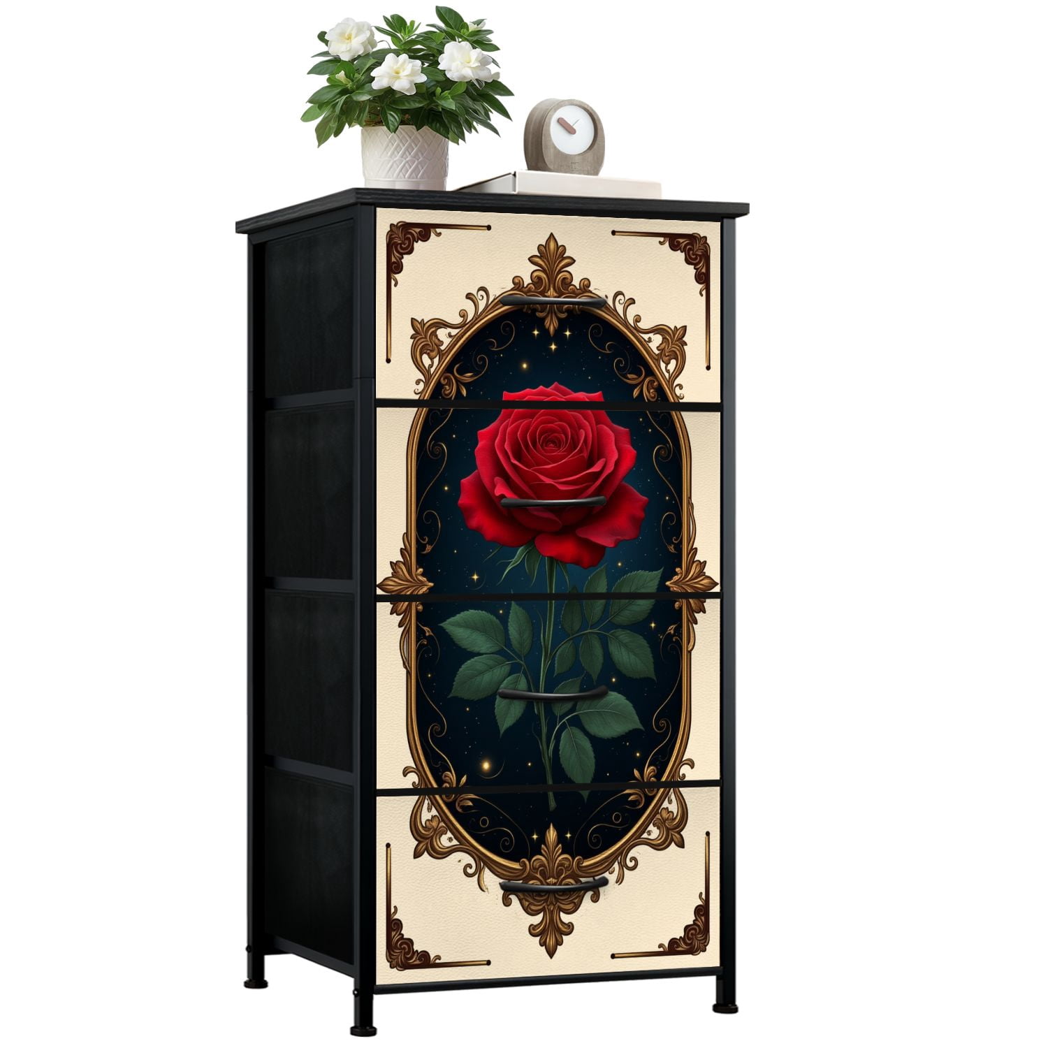 dark red dresser Moe's Home Collection Deep 6 Drawer Jolene it would look the best when paired with the platform canopy bed Cayuta Traditional Style Solid Mahogany