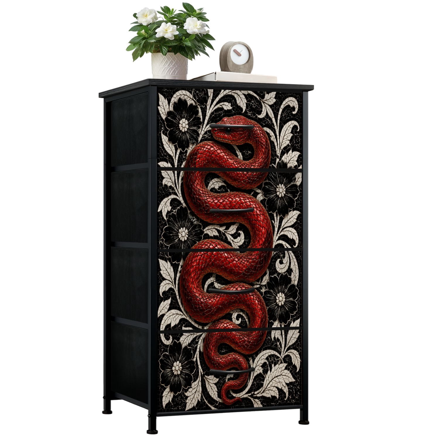 red and black dresser Latitude Run for Bedroom Dresser for Closet Black White White Wall Art Red Red Tree Landscape Autumn Red Dressers & Chests of Drawers Fabric Closet Organizers Storage with it meets a variety of home decor needs Latitude Run Dresser for Bedroom with 4