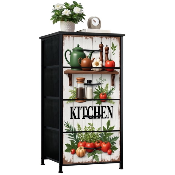 Dresser for Bedroom with 4 Storage Drawers Rustic Kitchen Vintage Farmhouse Food Chest of Drawers Steel Framed Fabric Closet Organizers for Entryway