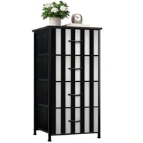 Dresser for Bedroom with 4 Storage Drawers Striped black white Dressers Chest of Drawers Steel Framed Fabric Closet Organizers for Living Room Hallway Entryway Closet Dorm