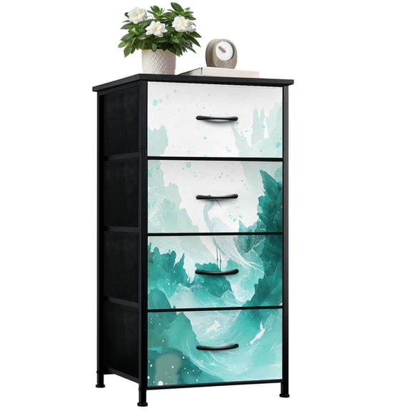 Dresser for Bedroom with 4 Storage Drawers Tranquil Heron by Mythical Lagoon Artwork Dressers Chest of Drawers Steel Framed Fabric Closet Organizers for Entryway Home Decor