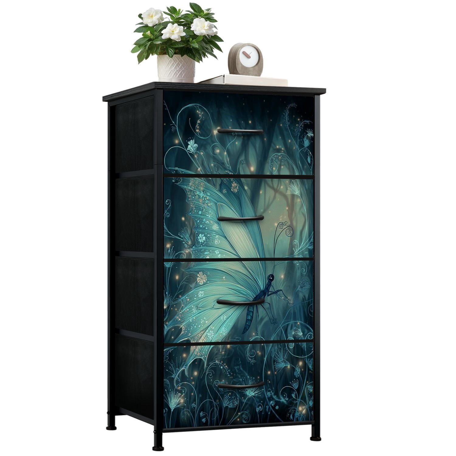 Dresser For Bedroom With 4 Storage Drawers Turquoise Butterfly Fantasy Photo Inspiration
