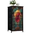 thumbnail image 1 of Dresser for Bedroom with 4 Storage Drawers Vibrant Stained Glass Art Grapes Vineyard Golden Sunlight Chest of Drawers Steel Framed Fabric Closet Organizers for Entryway Kitchen, 1 of 7