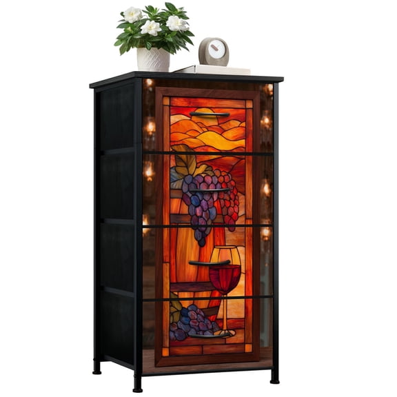 Dresser for Bedroom with 4 Storage Drawers Vibrant Vineyard Terraces Dramatic Lighting Wine Barrel Dressers Chest of Drawers Steel Framed Fabric Closet Organizers for Entryway Kitchen