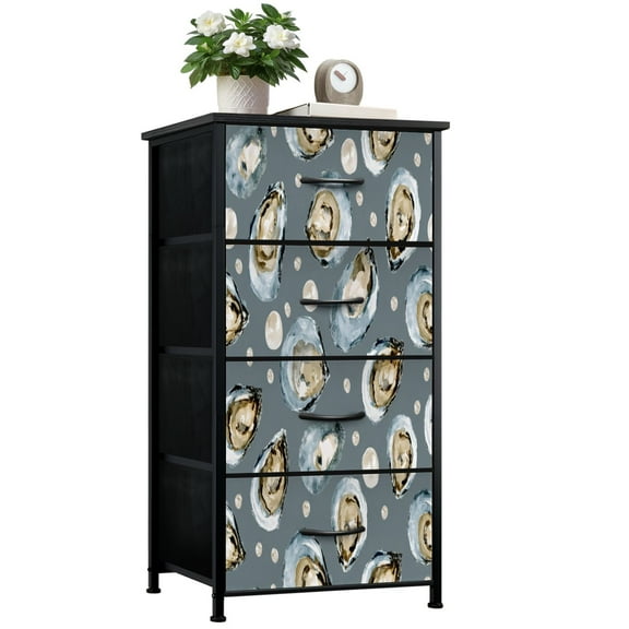 Dresser for Bedroom with 4 Storage Drawers Watercolor Oyster Pearl Soft Blue Dressers Chest of Drawers Steel Framed Fabric Closet Organizers for Entryway