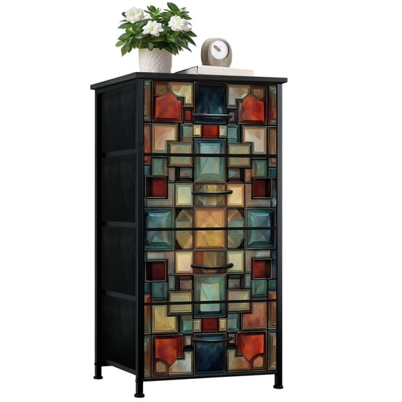 Dresser for Bedroom with 4 Storage Drawers abstract seamless stained glass imitation Dressers Chest of Drawers Steel Framed Fabric Closet Organizers for Living Room Hallway Entryway Closet Dorm