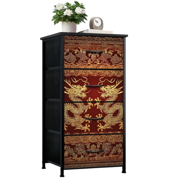 Dresser for Bedroom with 4 Storage Drawers dragon very artistic combination motifs Dressers Chest of Drawers Steel Framed Fabric Closet Organizers for Living Room Hallway Entryway Closet Dorm