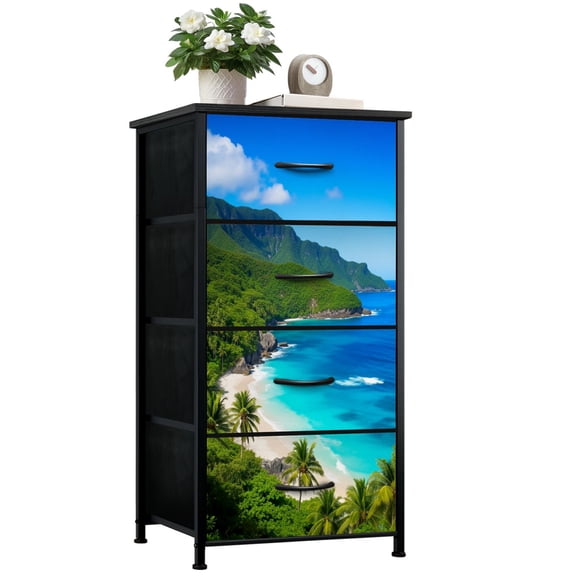 Dresser for Bedroom with 4 Storage Drawers panoramic view Carambola Beach St Islands Dressers Chest of Drawers Steel Framed Fabric Closet Organizers for Dorm Entryway