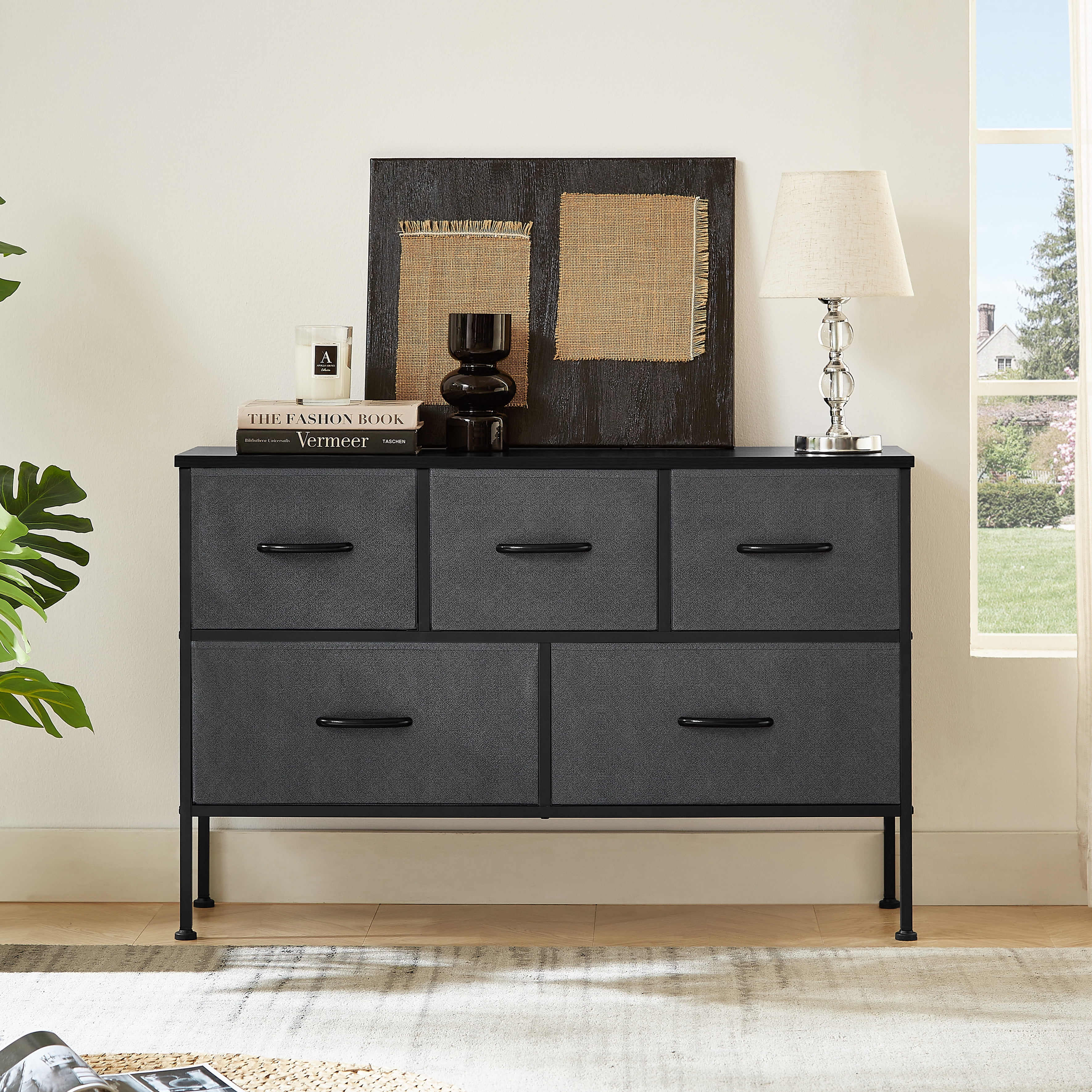 Gray dresser 2024 with black handles