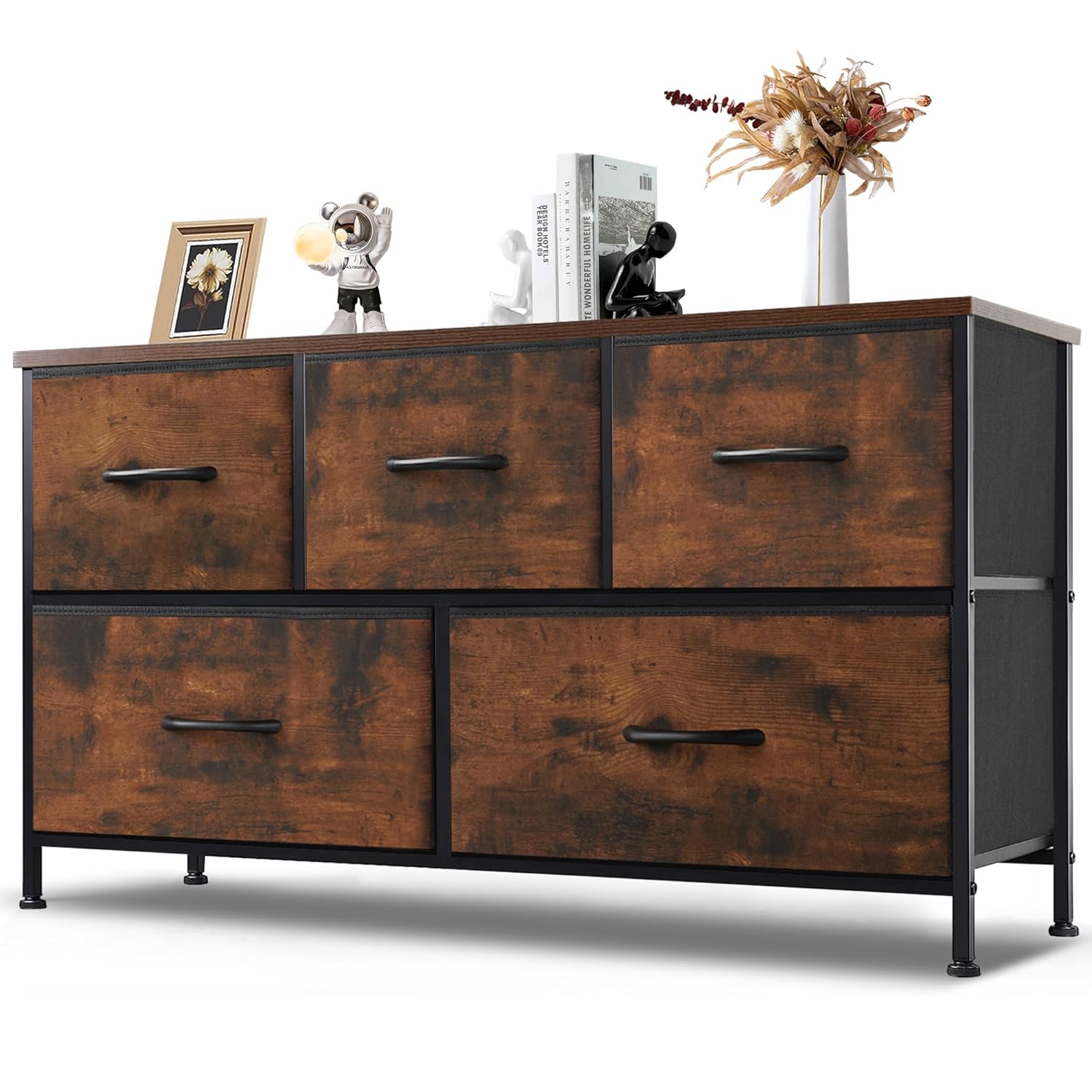 Dresser for Bedroom with 5 Drawers, Anti-Tip Wide Fabric Chests Storage ...