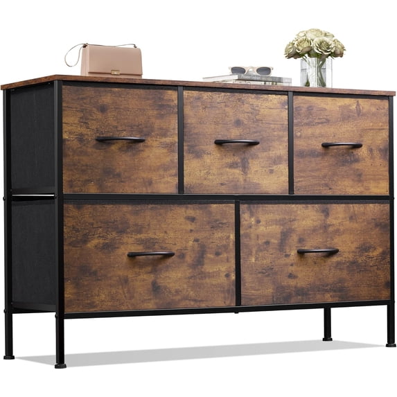 Dresser for Bedroom with 5 Drawers, Long Storage Tower Organizer Unit, Fabric Dresser, Storage Drawer Unit with Fabric Bins for Closet, Hallway,26.57"Hight