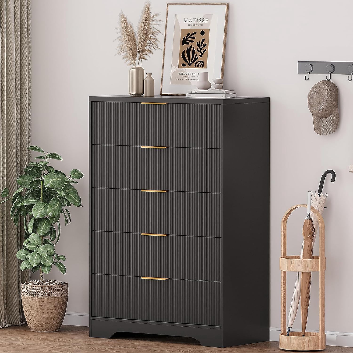 Dresser for Bedroom with 5 Drawers, Wave Fluted Modern Chest of Drawers ...