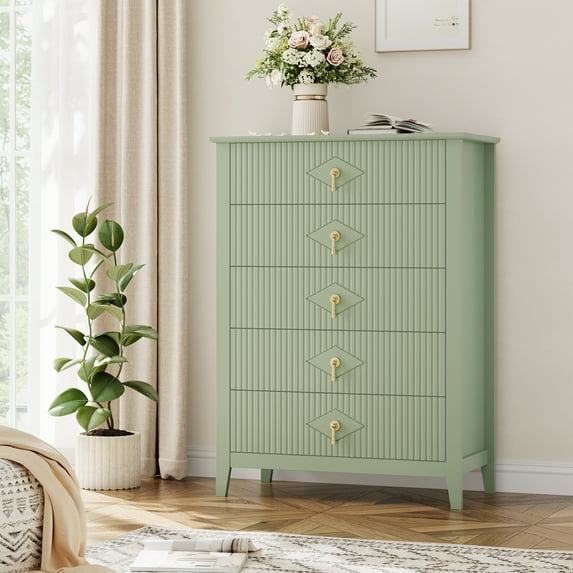 Dresser for Bedroom with 5 Drawers, five drawer storage organizer Vertical Drawer Dresser with Storage Freestanding Modern Chest of Drawers with Metal Handle, Dresser TV Stand, Wood Drawer Organizer