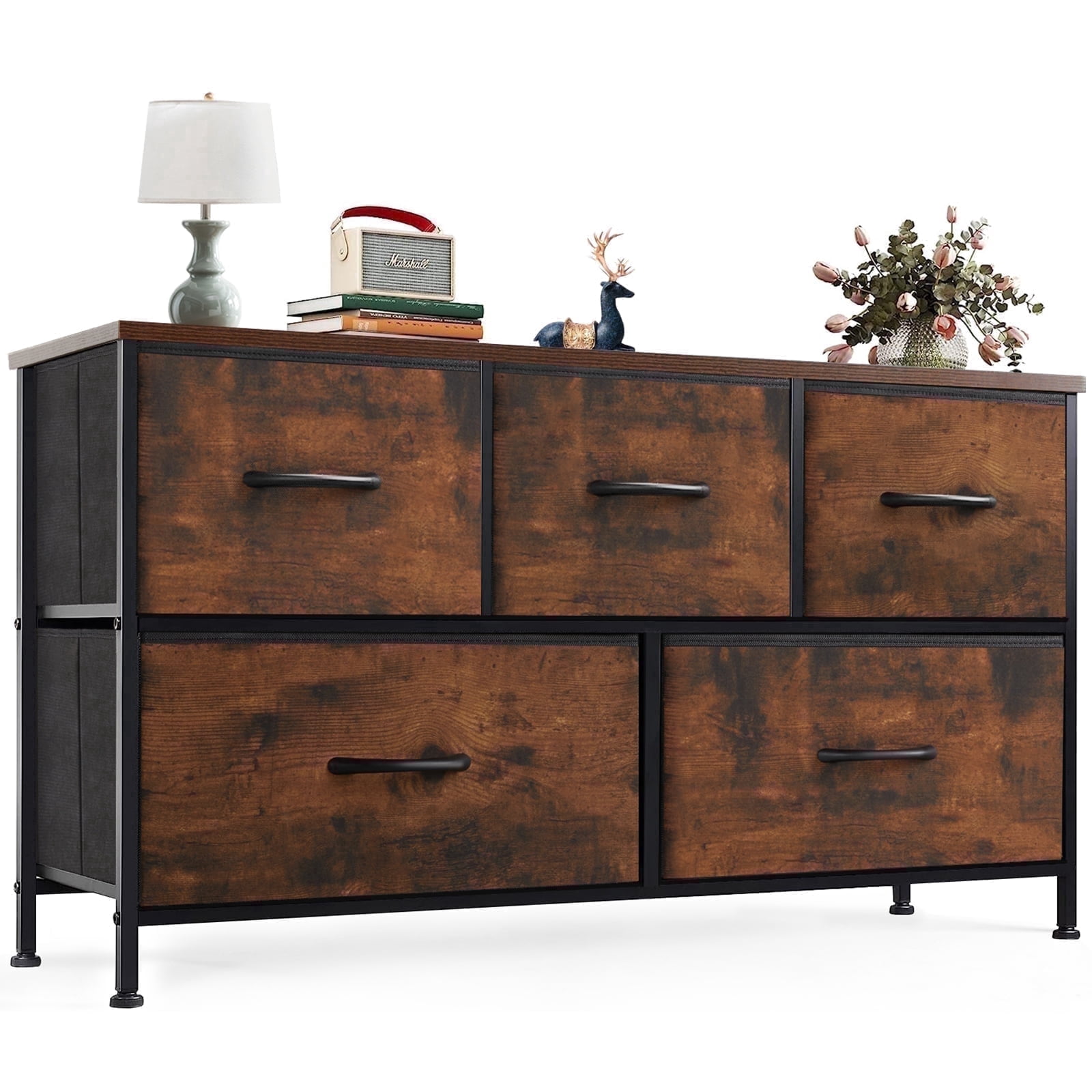 Aidoly 5-Drawer Dresser with Wooden Top, Adjustable Feet, Metal Frame for Bedroom & Living Room