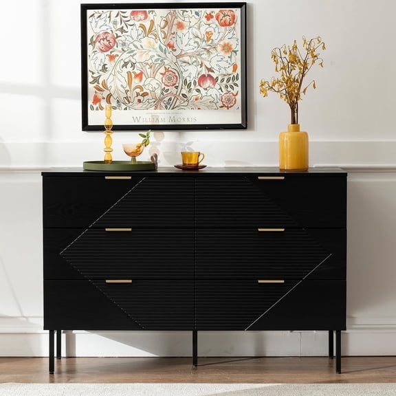 ANHDAH 6 Drawer Dresser for Bedroom, Farmhouse Wood Storage Dresser for Clothes, Living Room, Hallway, Black