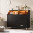thumbnail image 1 of Dresser for Bedroom, 6 Drawers Dresser with LED Lights and Charging Station, Wood Modern Dressers & Chests of Drawers for Closet, Living Room, Hallway, Entryway, 1 of 7