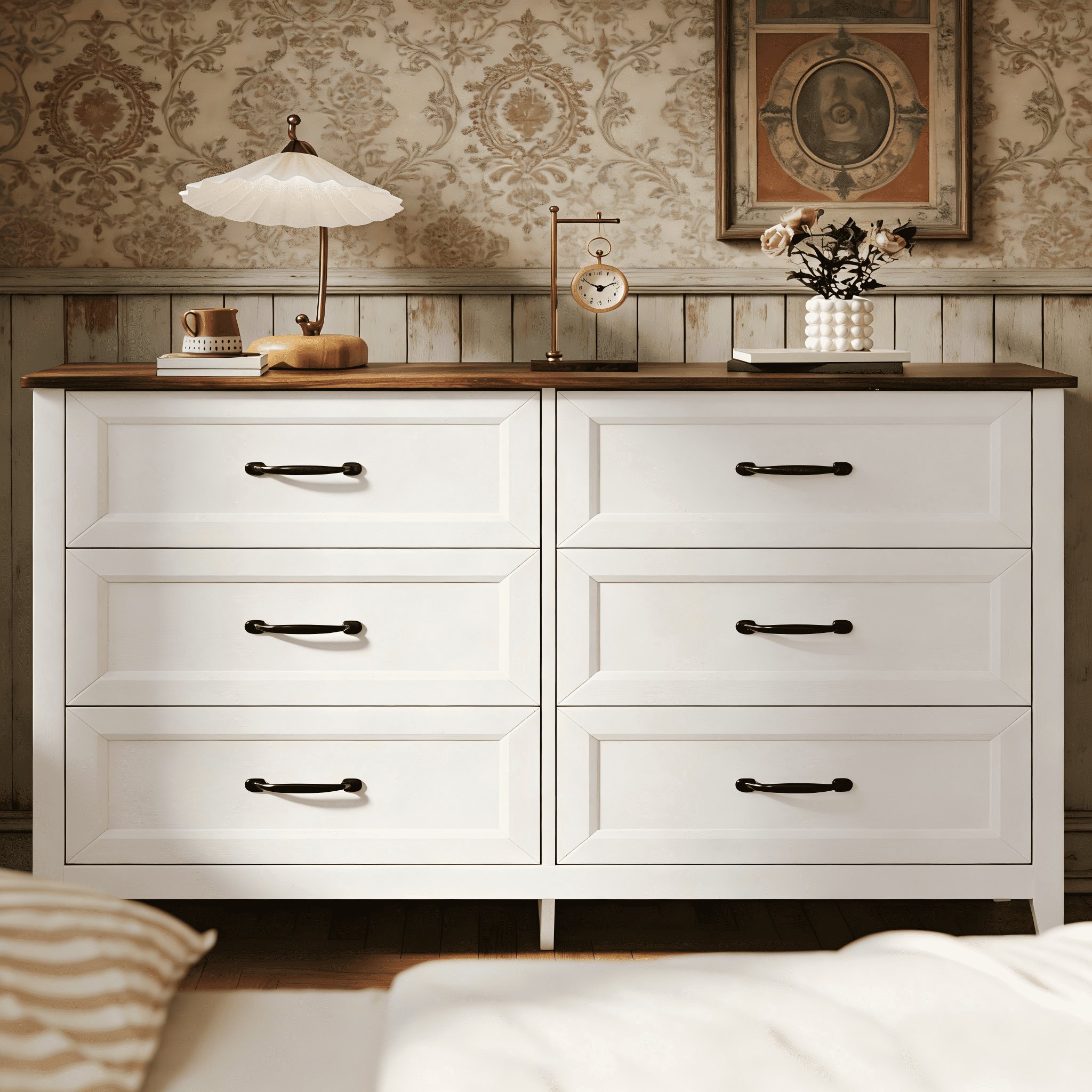 Dresser for Bedroom, Lofka 47.2" Wide Dresser TV Stand with 6 Drawers, Chests of Drawers for Living Room, White