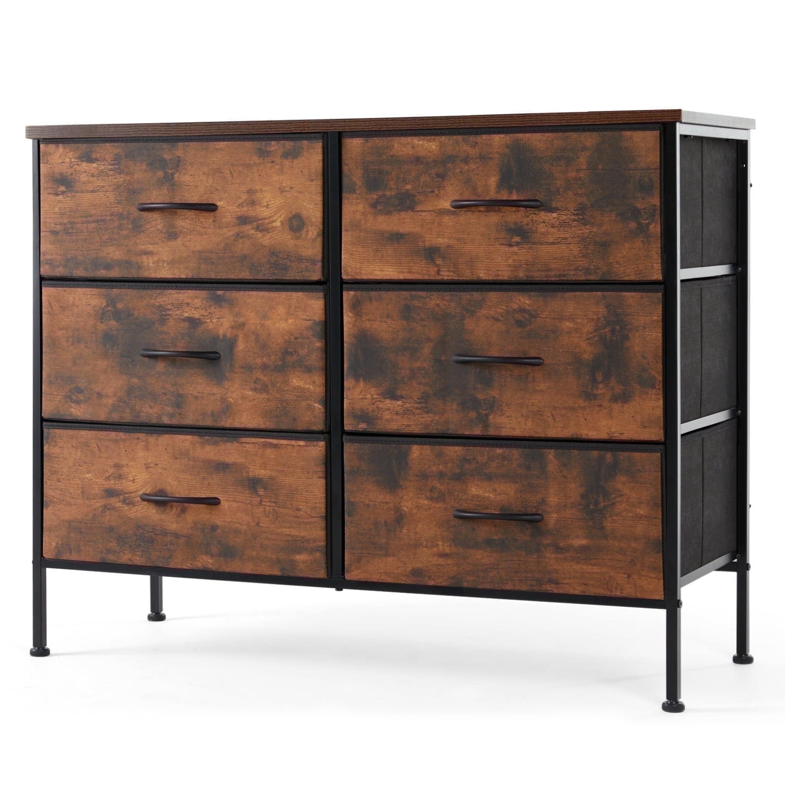 Aidoly Bedroom Dresser, 6 Storage Drawers, Anti-Tip Wide Fabric Closet Chests Organizer Tower Furniture with Wooden Top Metal Frame for Living Room, Hallway, Entryway, Rust