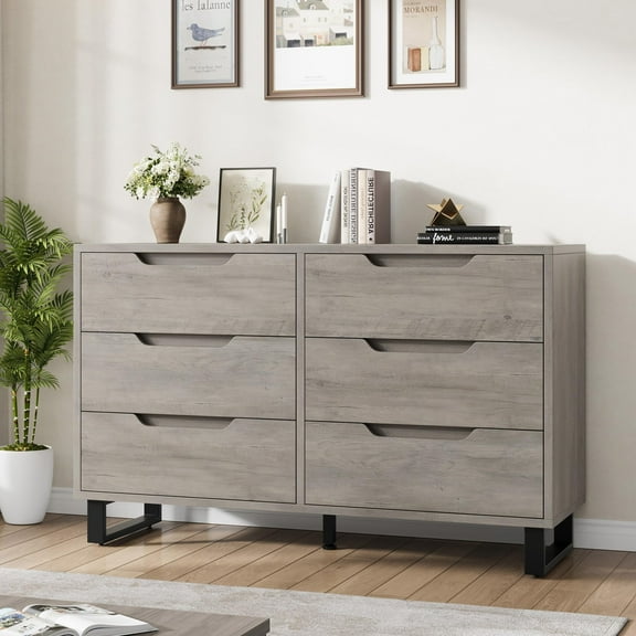 Dresser for Bedroom with 6 Storage Drawers,Dressers Chest of Drawers Dresser,47.2" Wide Dresser Freestanding Drawer Cabinet for Living Room,Hallway,Entryway