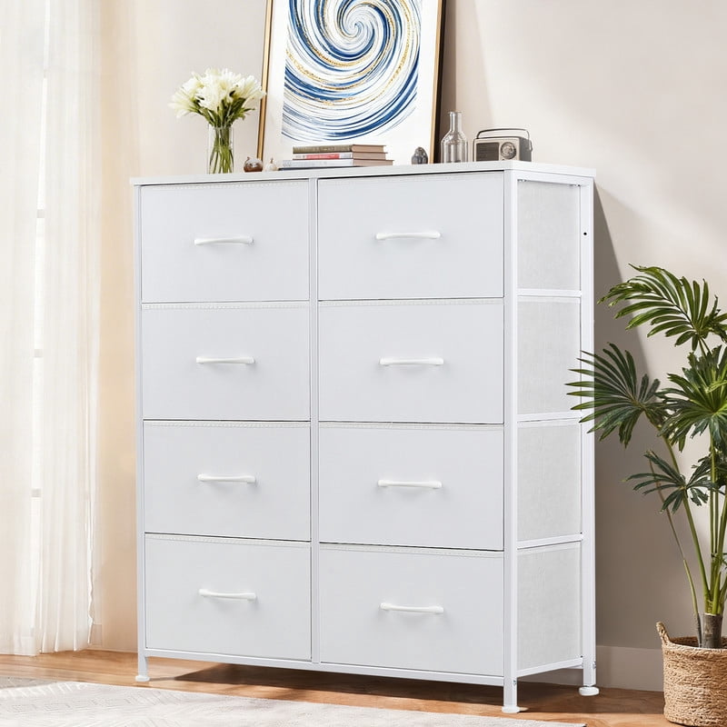 Sybels Storage Dresser with 8 Drawers, Anti-Tip Fabric Chests Organizer Tower Furniturefor Bedroom, Closet, Hallway, Entryway, White