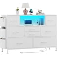 thumbnail image 1 of Dresser for Bedroom with 8 Drawers, Dresser TV Stand with LED Lights, Fabric Chest of Drawers with Side Pocket for Living Room, Entryway, Bedroom Furniture (White), 1 of 14