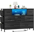 thumbnail image 1 of Dresser for Bedroom with 8 Drawers, Dresser TV Stand with LED Lights and Power Outlets, Fabric Chest of Drawers with Side Pocket for Living Room, Entryway, Bedroom Furniture (Black Wood Grain), 1 of 14