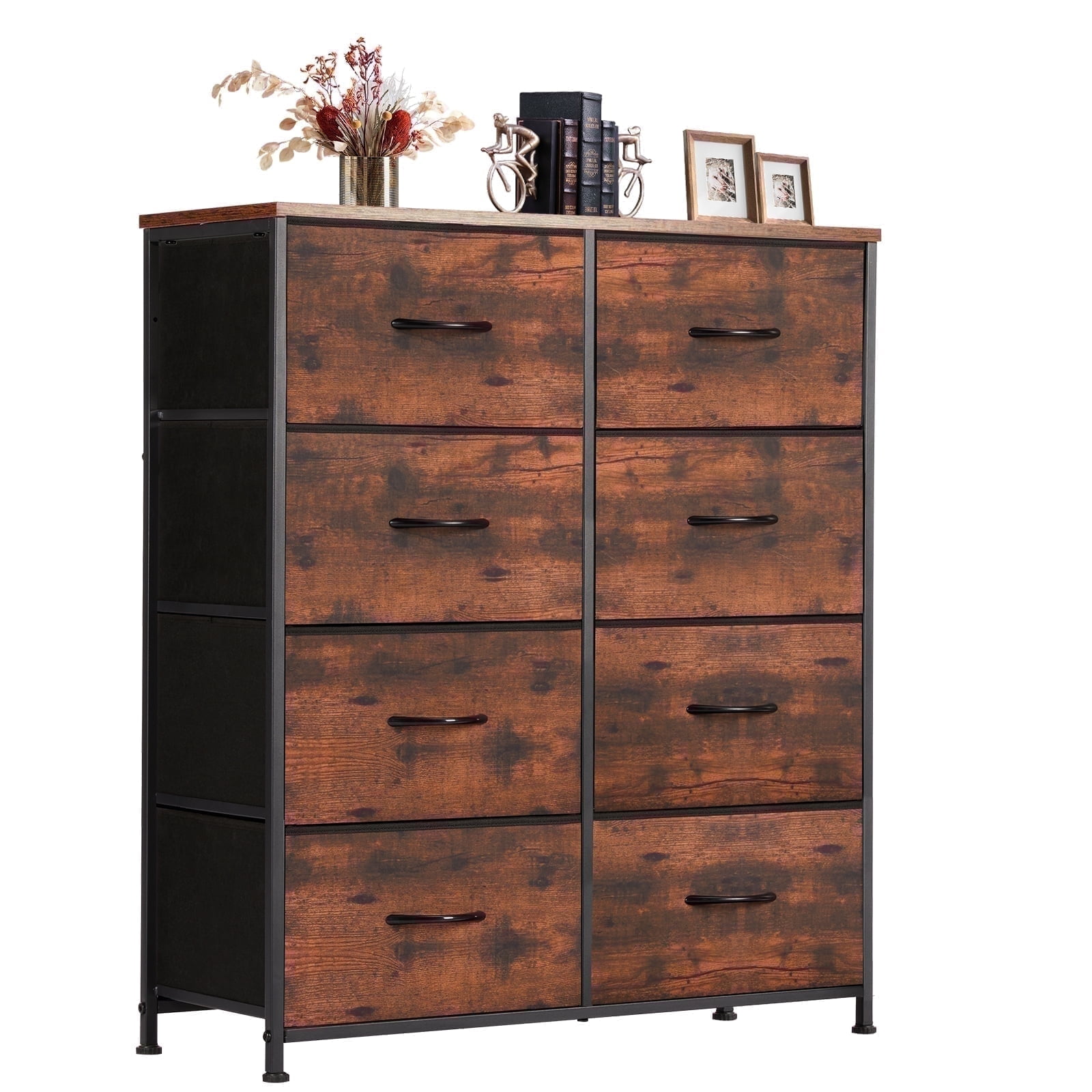 Aidoly Dresser for Bedroom, 8 Storage Drawers, Anti-Tip Fabric Closet Chests Organizer Tower Furniture with Wooden Top Metal Frame for Clothes, Living Room, Hallway, Entryway, Rust