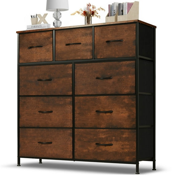 Sybels Storage Dresser with 9 Drawers, Anti-Tip Fabric Chests Organizer Tower Furniturefor Bedroom, Closet, Hallway, Entryway, Brown