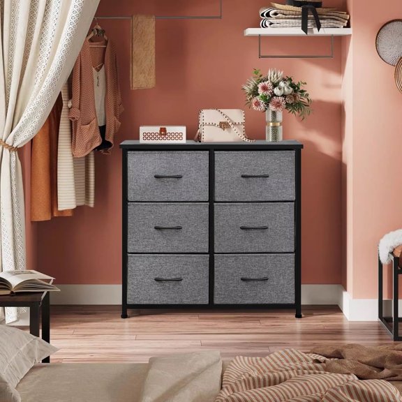 Dresser for Bedroom, Chests of Drawers, Storage Organizer with 6 Drawers, Sturdy Metal Frame, Wood Tabletop for Guest Room, Closet, Entryway, Nursery, Gray