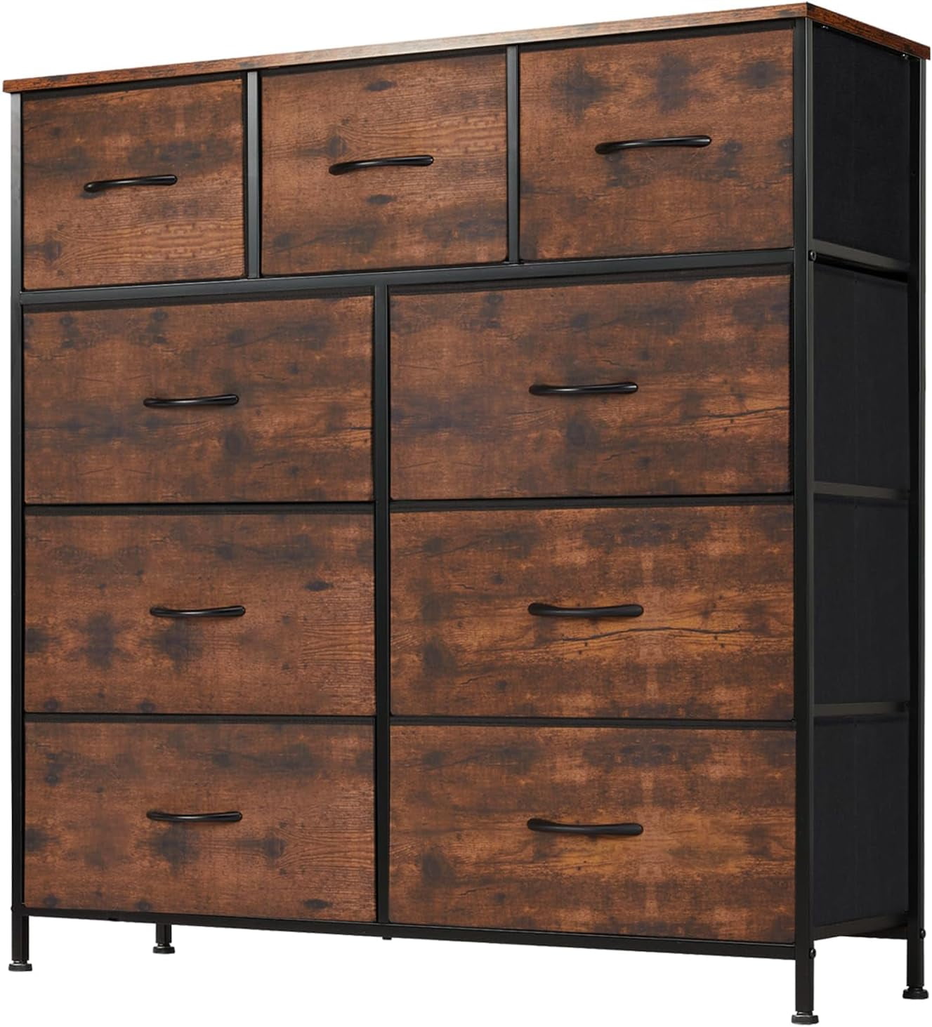Dresser for Bedroom, Chests of Drawers, Storage Organizer with 9 Drawers, Sturdy Metal Frame, Wood Tabletop for Guest Room, Closet, Entryway, Nursery, Gray