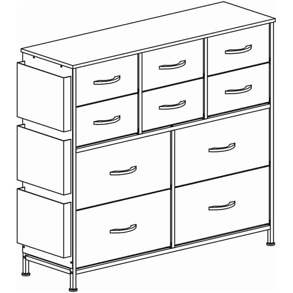 Dresser for Bedroom,Cloth Storage Tower with 10 Drawers,TV Stand,10 Drawers Dresser,Chest of Drawers with Fabric Bins,Steel Frame,Wood Top for Bedroom, Kids Room,Closet,Entryway